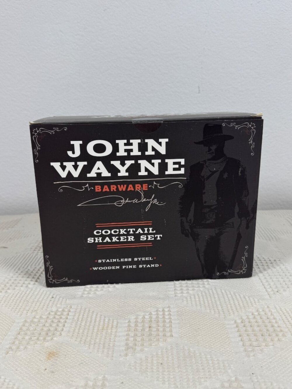 John Wayne Barware Stainless Steel Cocktail Shaker Set With Pine Stand
